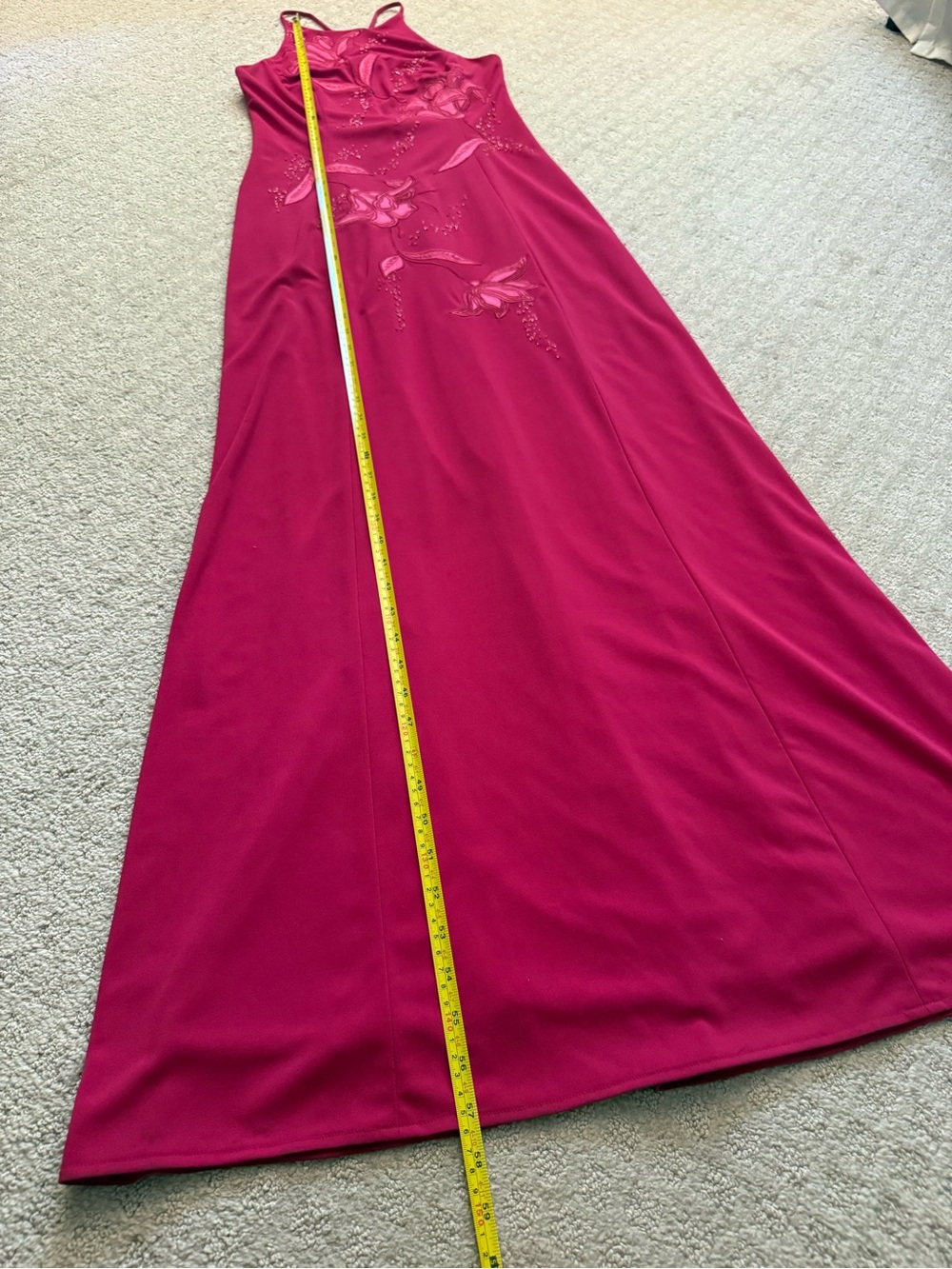 Fuchsia Pink Floral Embroidered Maxi Dress Beaded Gown Formal High Neck Formal 6 - Picture 8 of 11